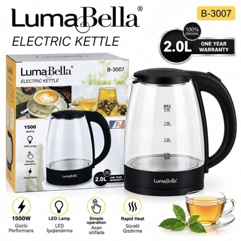 LumaBella B-3007 elektrik çaydan - Həcm: 2.0 L (MAX işarələri: 0.5 L — Bakı