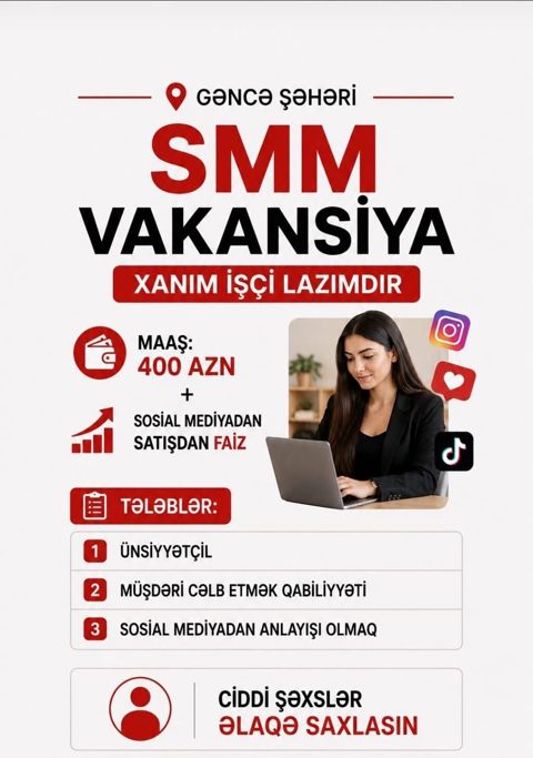 SMM menecer tələb olunur, İstənilən yaş