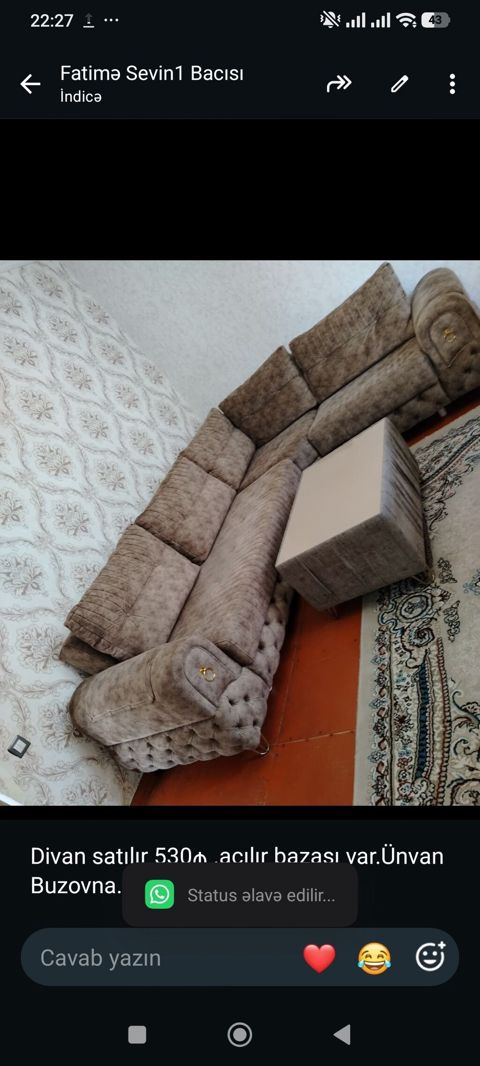 Divan satılır 530₼ .açılır bazası var.Ünvan Buzovna. 0659. Fatimə99 — Bakı
