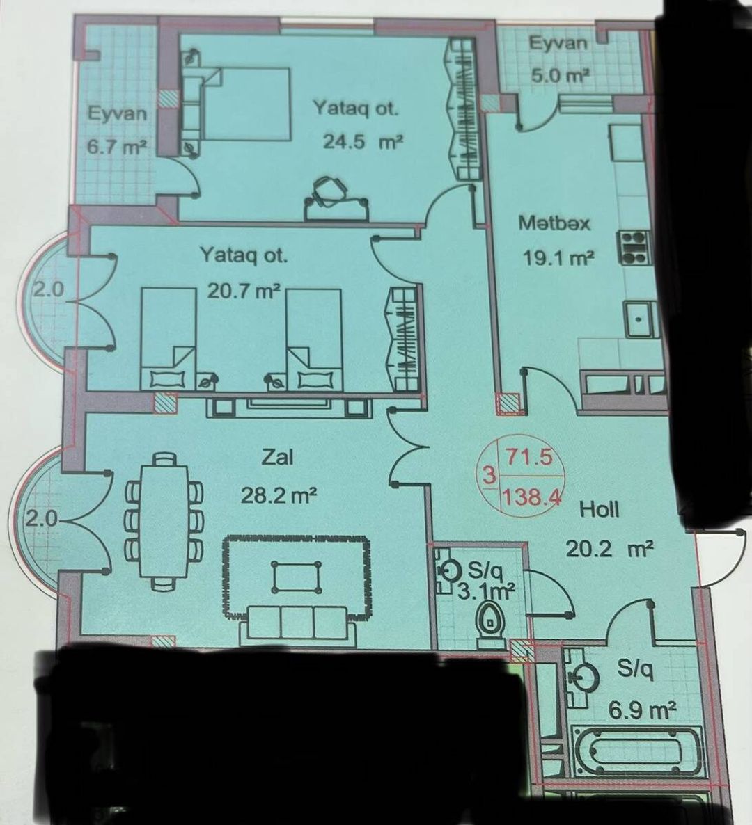 Satılır 3 otaqlı yeni tikili 138.4 m² — Mənzil, Bakı (3)