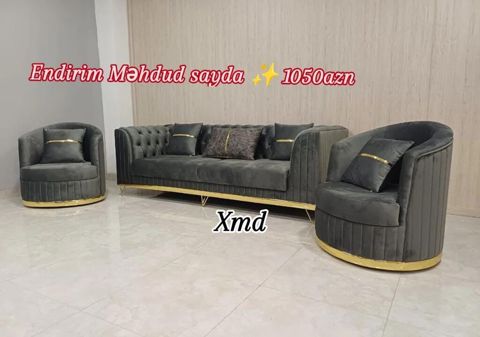 Qonaq otağı üçün şık dəst: 1 ədəd 3 nəfərlik divan + 2 ədəd kreslo — Bakı