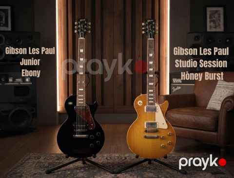 Gibson Les Paul Junior, Ebony və Gibson Les Paul Studio Session, Honey Burst — Bakı