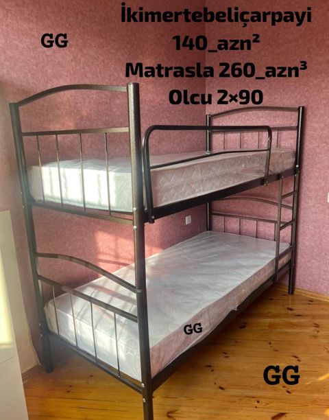 İkimərtəbəli metal çarpayı - Ölçü: 2×90 - Möhkəm metal karkas — Bakı