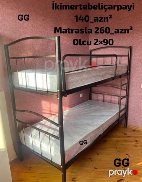 İkimərtəbəli metal çarpayı - Ölçü: 2×90 - Möhkəm metal karkas — Bakı