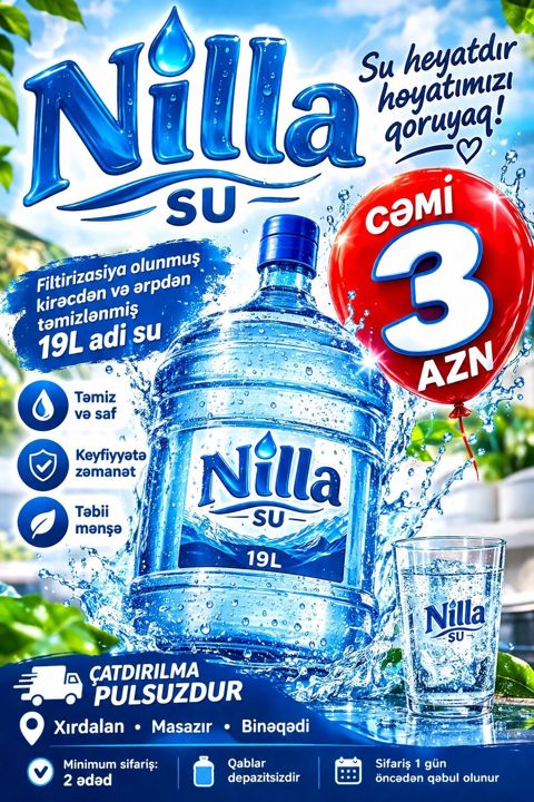 Nilla Su – 19L - Filtrasiyadan keçmiş, kirəc və ərpdən təmizlənmiş adi — Xırdalan