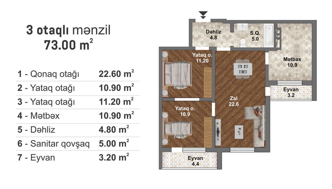 Satılır 3 otaqlı yeni tikili 73 m² — Mənzil, Bakı (2)
