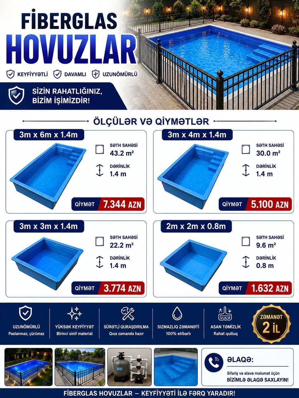 Həyətiniz üçün möhkəm, keyfiyyətli və uzunomurlu fiberglas hovuzlar — Xalılar, Sumqayıt (2)