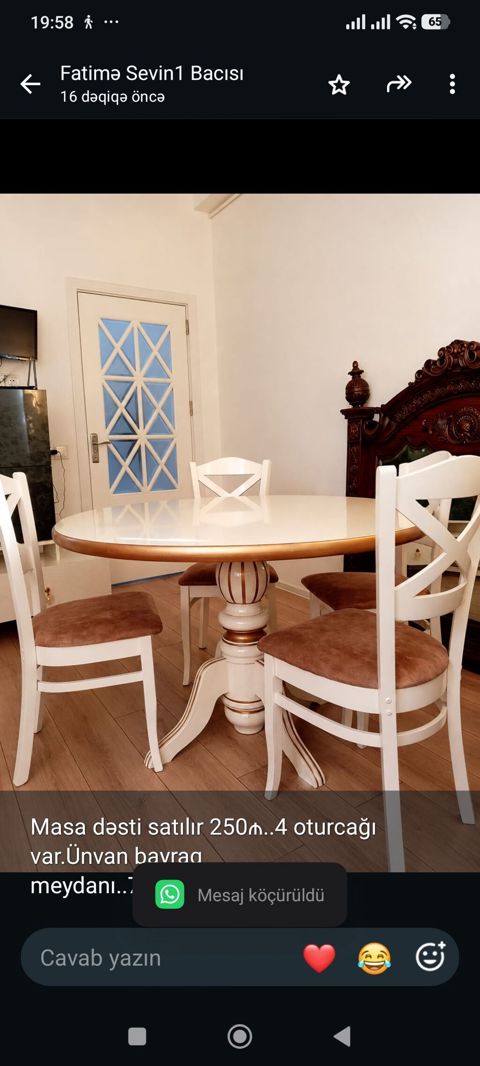 Masa dəsti satılır 250₼. 4 oturcağı var.Ünvan bayraq — Aişə Xanım — Masalar və stullar