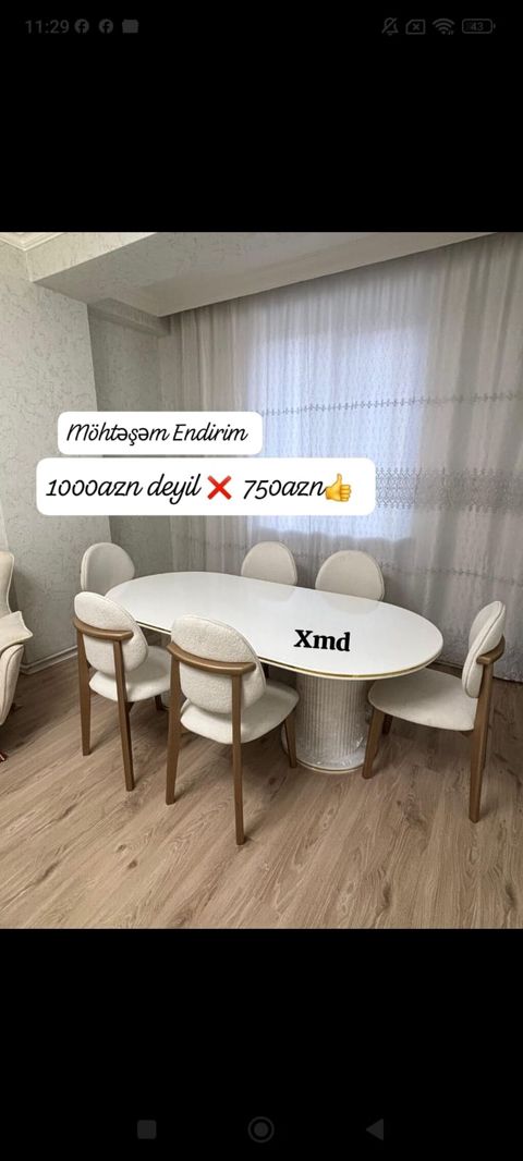 Oval formalı yemək dəsti – 6 nəfərlik - Masa: parlaq ağ səthli, oval — Mehdiabad