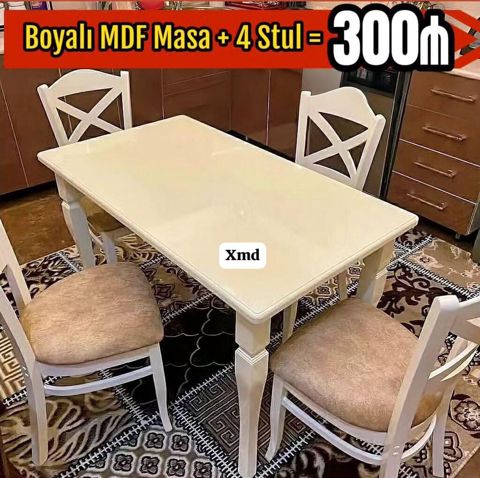 Boyalı MDF yemək dəsti: - 1 ədəd masa + 4 ədəd stul komplekti - Rəng — Bakı