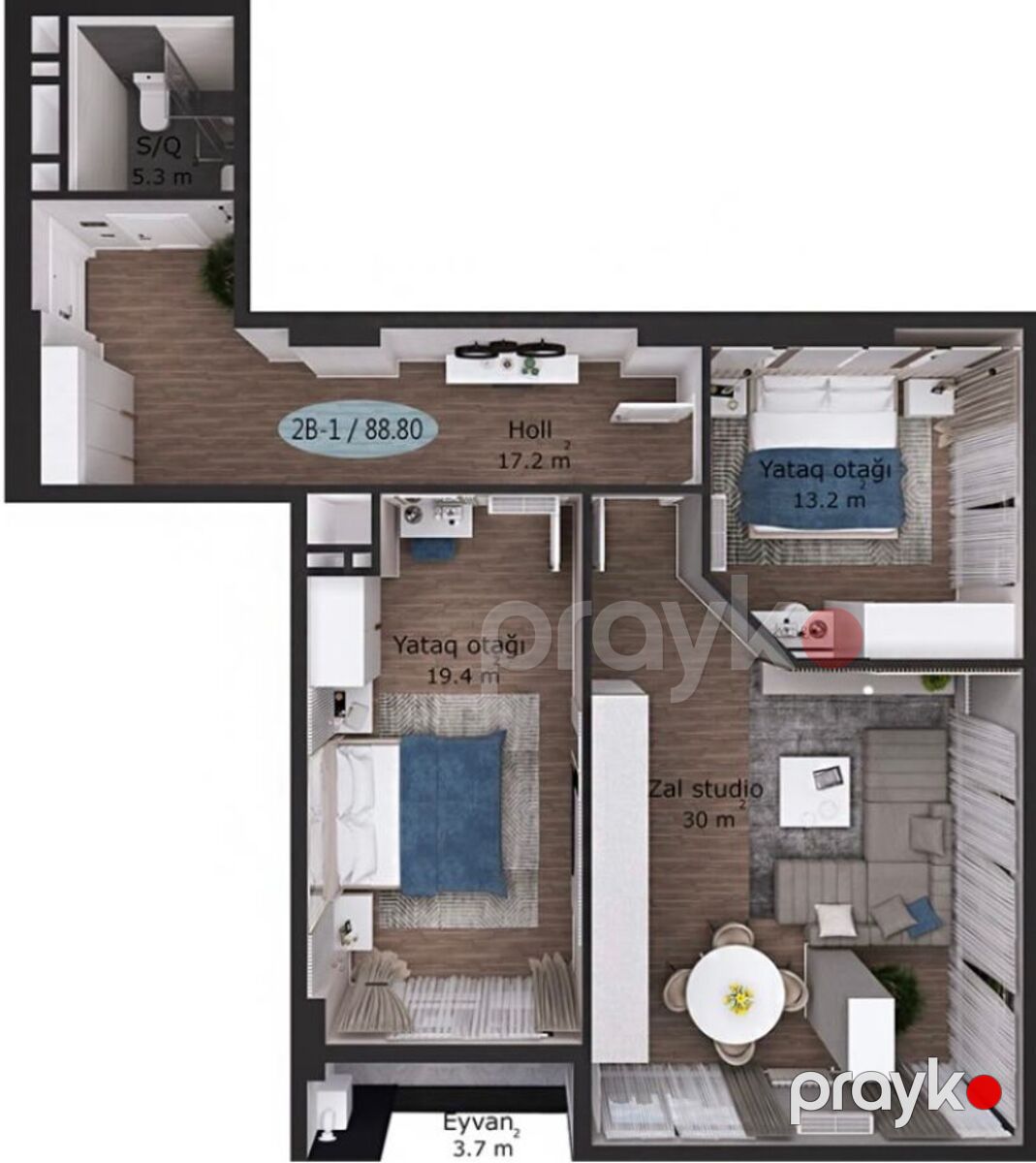 Satılır 2 otaqlı yeni tikili 88.8 m² — Mənzil, Bakı (6)