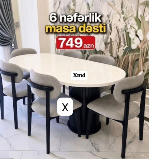 6 nəfərlik masa dəsti - Dəst tərkibi: 1 ədəd oval formalı masa + 6