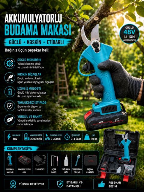 Akkumulyatorlu budama qayçısı 48V Li-Ion — Bakı