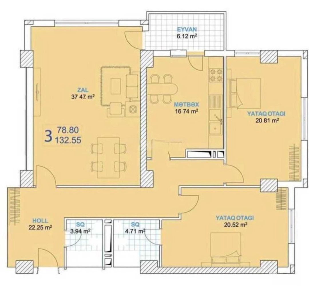 Satılır 3 otaqlı yeni tikili 135 m² — Mənzil, Bakı (2)