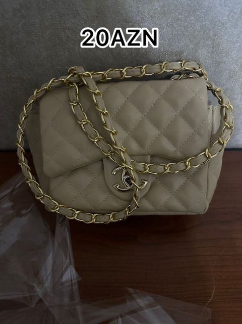 Bej rəngli çiyin çantası - Quilted (romb naxışlı) dizayn - Qızılı — Masazır