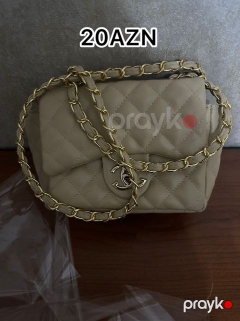 Bej rəngli çiyin çantası - Quilted (romb naxışlı) dizayn - Qızılı