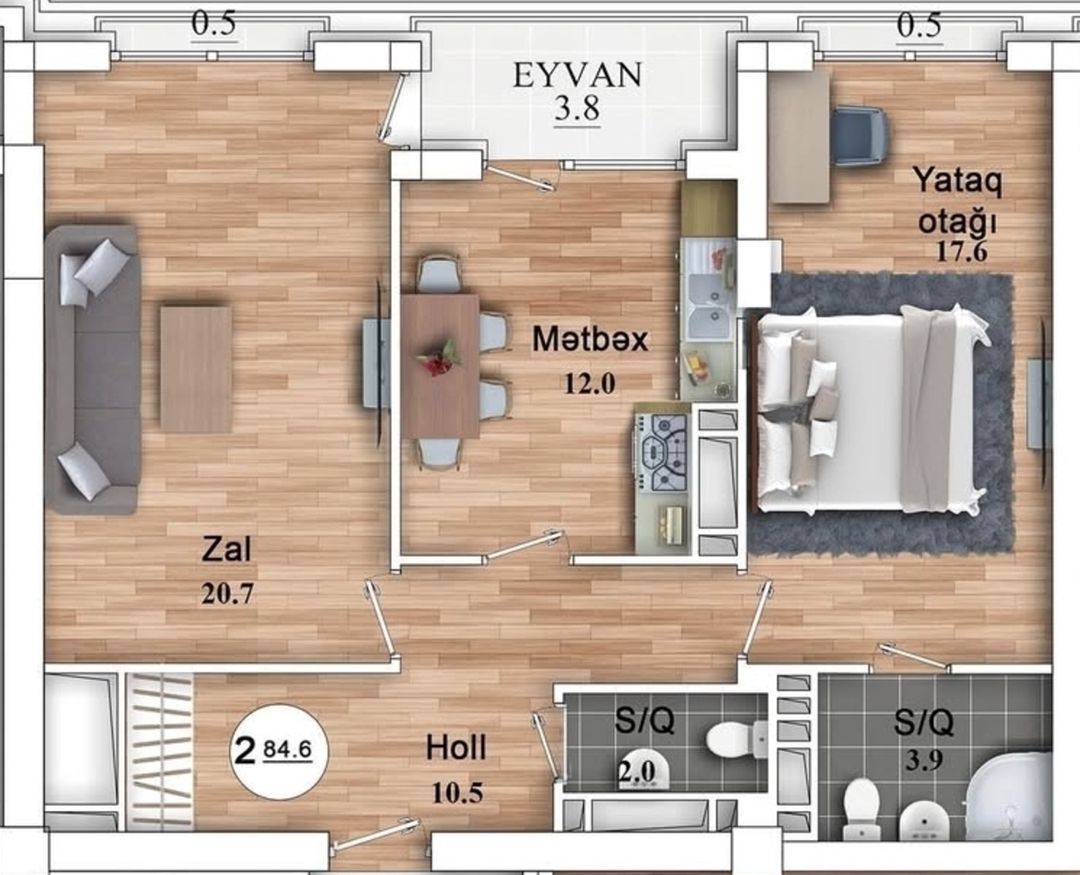Satılır 2 otaqlı yeni tikili 74 m² — Mənzil, Bakı (2)