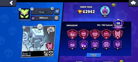 Brawl Stars oyun hesabı - Kupa yolu: 62,942 - Savaşçılar: 105/106 — Bakı