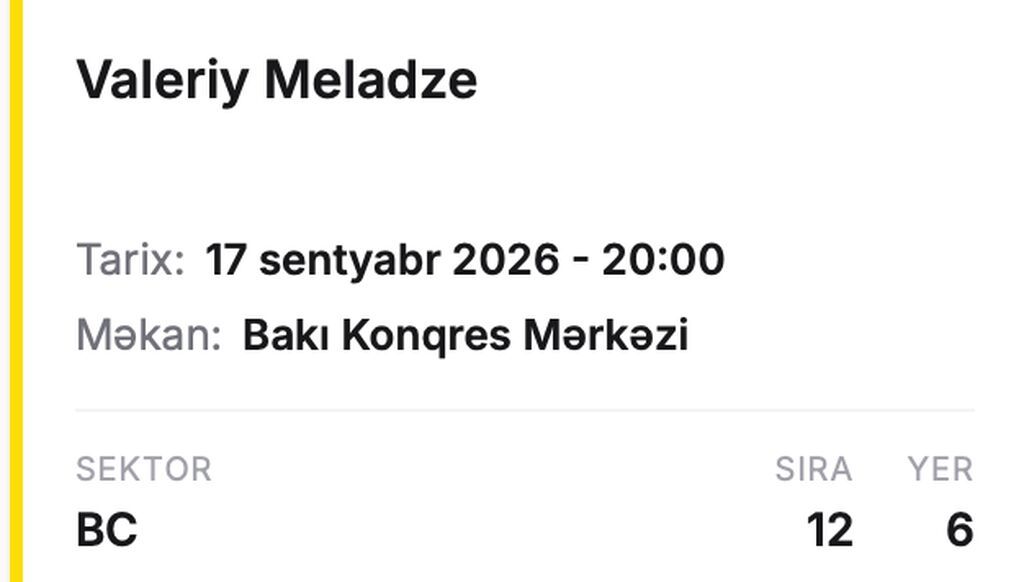 Valeriy Meladze konsertinə 2 bilet Valeriy Meladze konsertinə 2 bilet — Digər, Bakı (3)