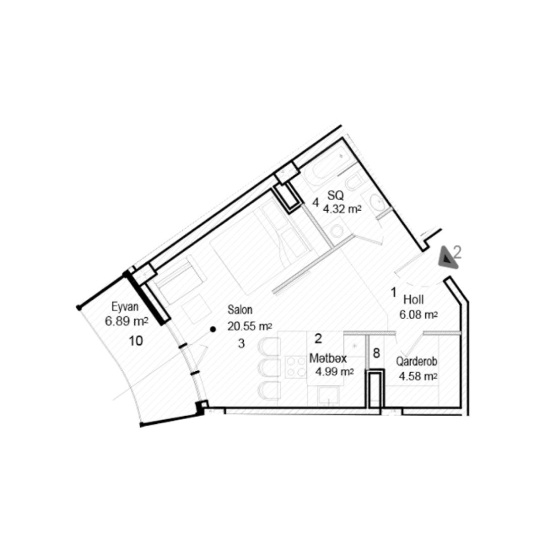 Satılır 1 otaqlı yeni tikili 54.3 m² — Mənzil, Bakı (8)