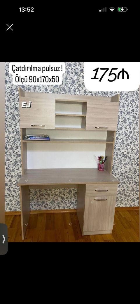 Masa-komodlu kitab rəfi dəsti - Ölçü: 90 x 170 x 50 sm - Material — Bakı