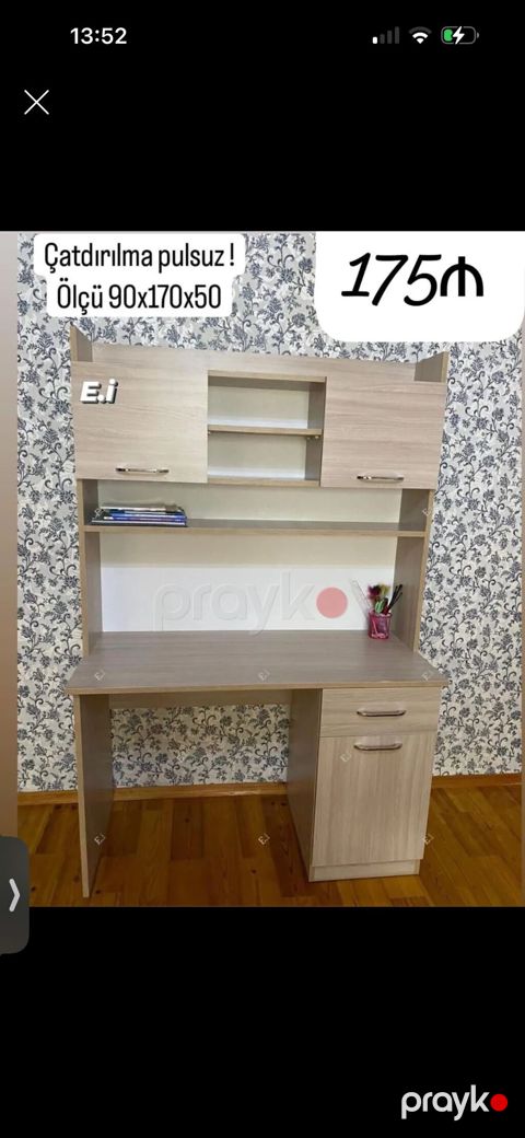 Masa-komodlu kitab rəfi dəsti - Ölçü: 90 x 170 x 50 sm - Material — Bakı