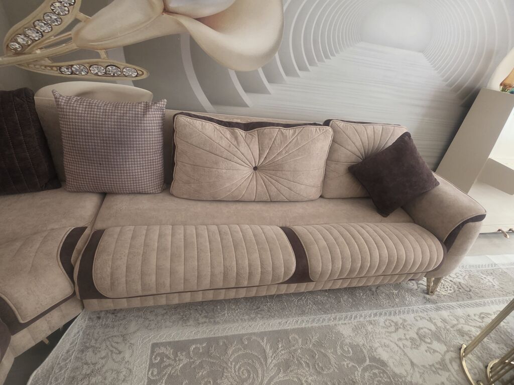 Künc divan, İşlənmiş, Açılan, Bazalı, Vеlur parça, Çatdırılma yoxdur — Divanlər, Gəncə (5)