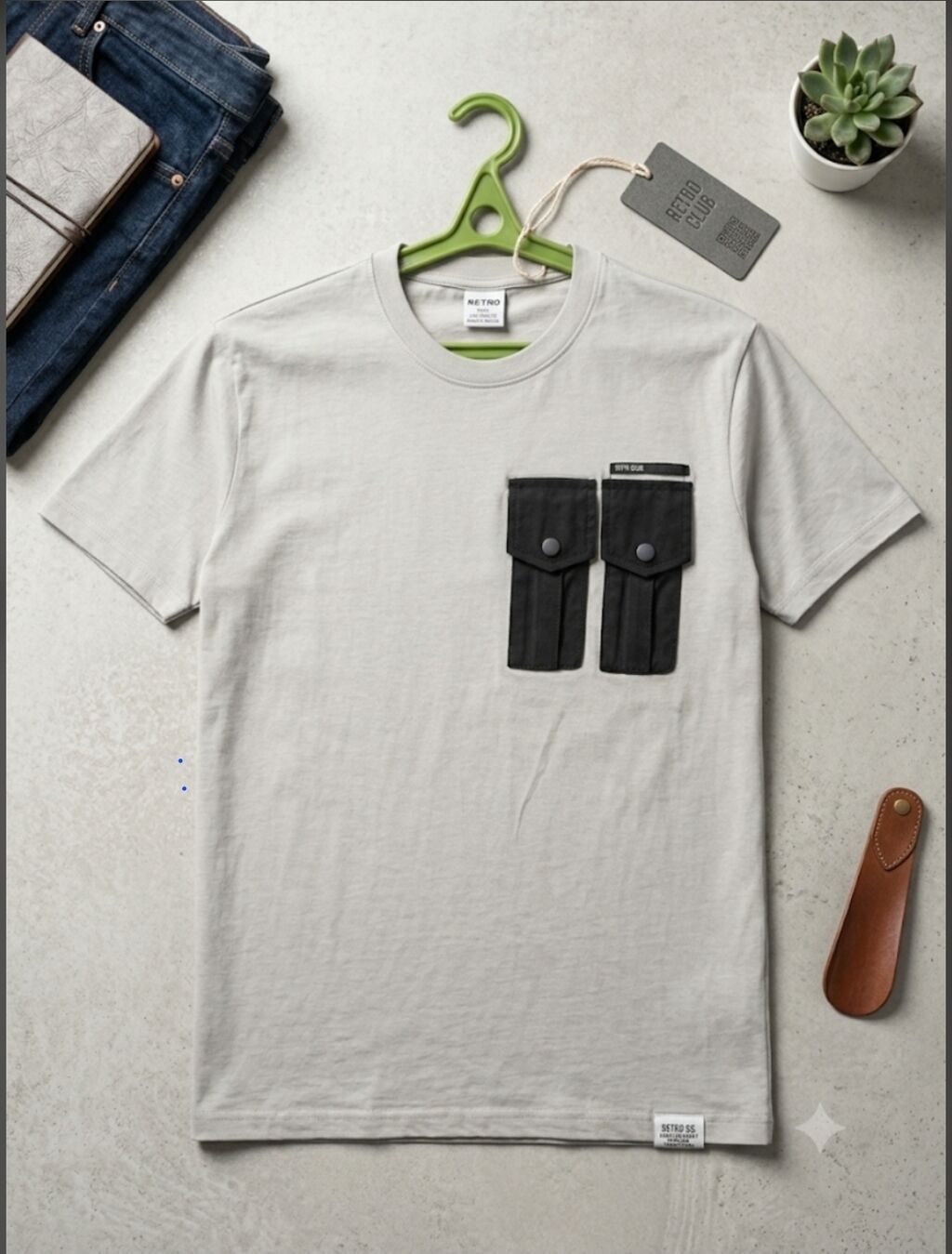 Retro Club unisex T‑shirt - Rəng: açıq boz (monoxrom baza) - Kəsim — Şəxsi əşyalar, Digah (2)