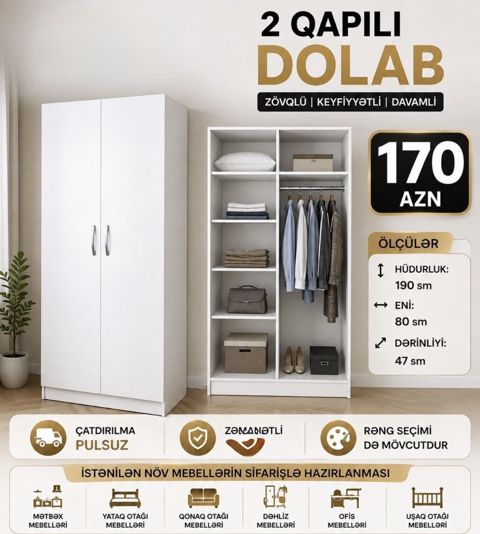 2 qapılı geyim dolabı - Zövqlü, keyfiyyətli və davamlı dizayn — Bakı