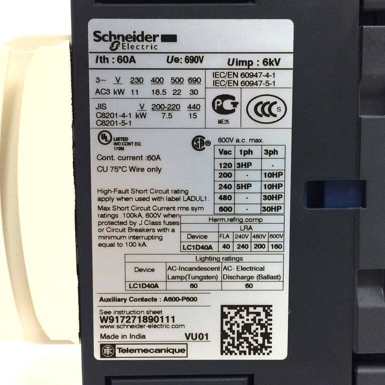 Kontaktor LC1D40AM7 Schneider Kontaktor 18.5kW 220VAC 940839 LC1D40A-M7 — Təmir və inşaat, Bakı (3)