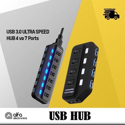 USB 3.0 HUB ultra speed 3 və 4 portlu
