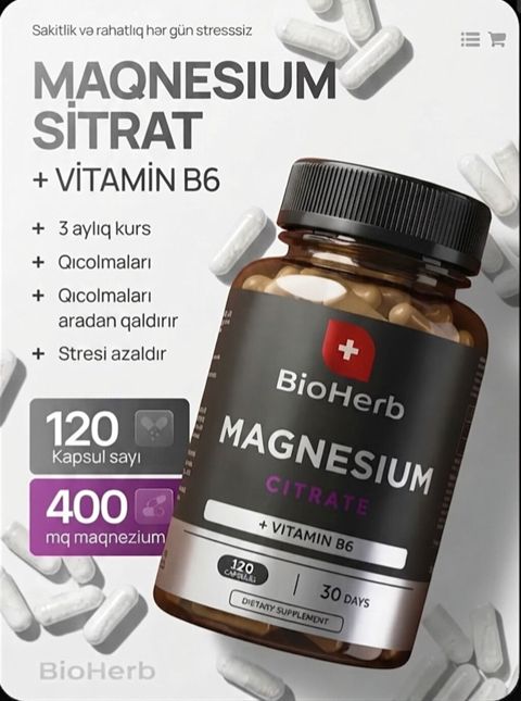 BioHerb Magnesium Citrate + Vitamin B6 kapsulları Məhsulun — Bakı