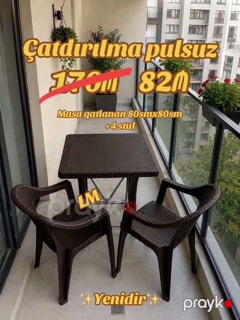 Yeni plastik masa dəsti - Qatlanır: 80sm x 80sm masa - Komplekt: 2 — Bakı