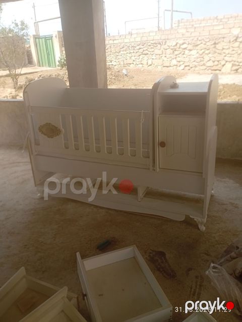 Uşaq beşiyi – ağ rəngdə, funksional kombi model - Material: MDF/taxta — Bakı