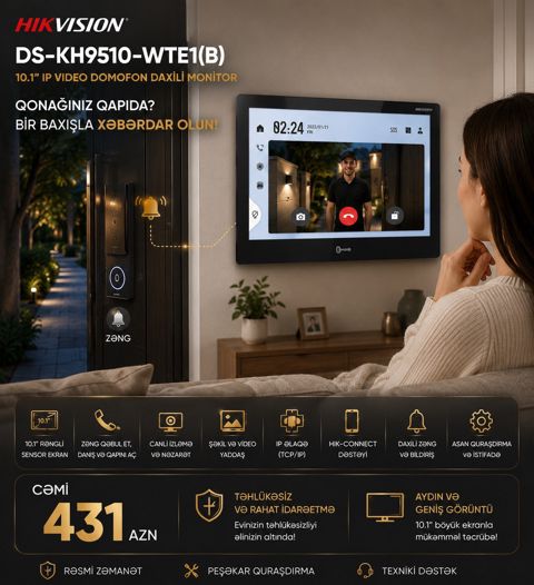Domofon Hikvision 10.1" DS-KH9510-WTE1(B) — Bakı