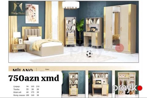 Milano gənc otağı dəsti - Rəng: bej-qızılı detallarla - Dizayn