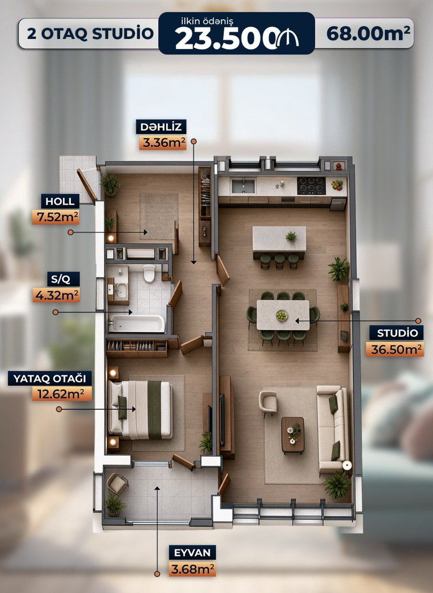 Satılır 2 otaqlı yeni tikili 68 m² — Mənzil, Sumqayıt (2)