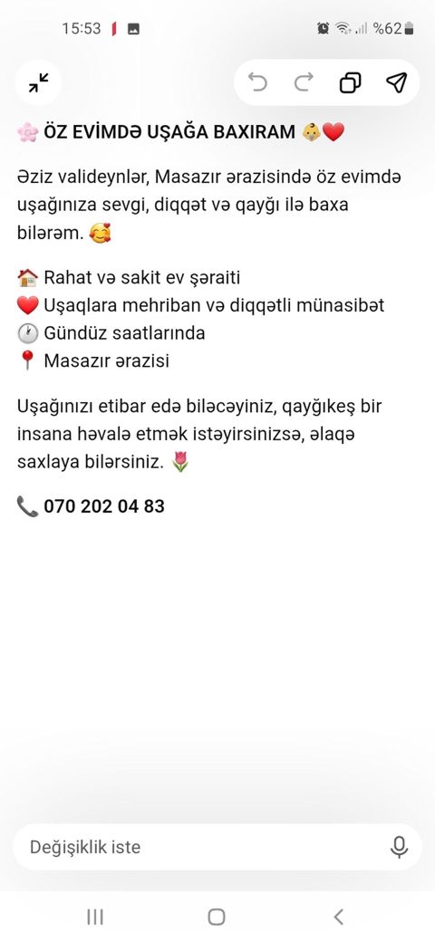 Masazırda ev şəraitində uşaq baxımı xidməti - Rahat və sakit ev — Bakı
