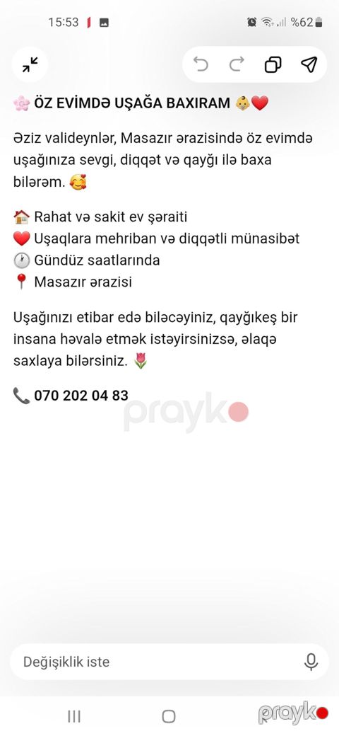 Masazırda ev şəraitində uşaq baxımı xidməti - Rahat və sakit ev — Bakı
