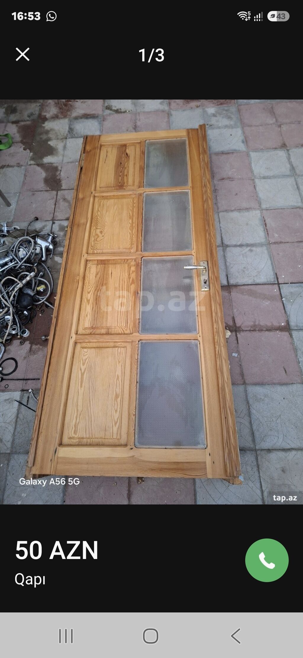 Taxta şüşəli qapı - Material: təbii ağac karkas, alt hissədə şüşəli — Pəncərələr, qapılar, balkonlar, Bakı (3)