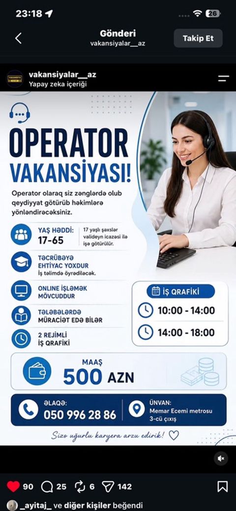 Çağrı mərkəzi operatoru tələb olunur, Tələbələr, Təcrübəsiz, Aylıq ödəniş — Bakı