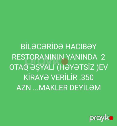 Biləcəridə Hacıbəy restoranının yanında 2 otaqlı, əşyalı (həyətsiz) ev