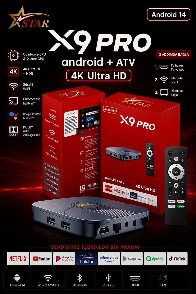 X9 Pro Android TV Box 4+32 — Elektronika, Bakı