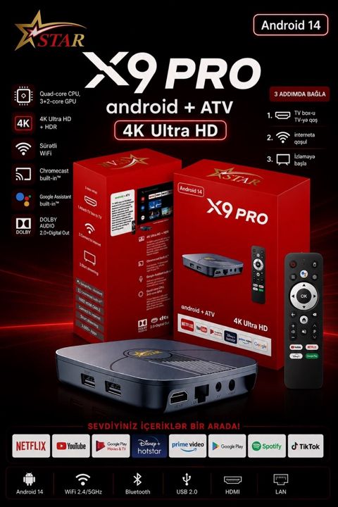 X9 Pro Android TV Box 4+32 — Bakı