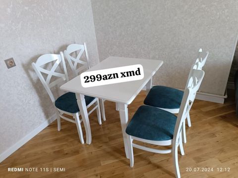 Ağ rəngdə yemək otağı dəsti: - 1 ədəd kvadrat formalı masa, yumru — Mehdiabad