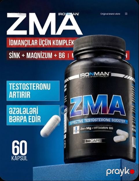ZMA – idmançılar üçün kompleks qida əlavəsi Məhsul: Ironman ZMA — Bakı