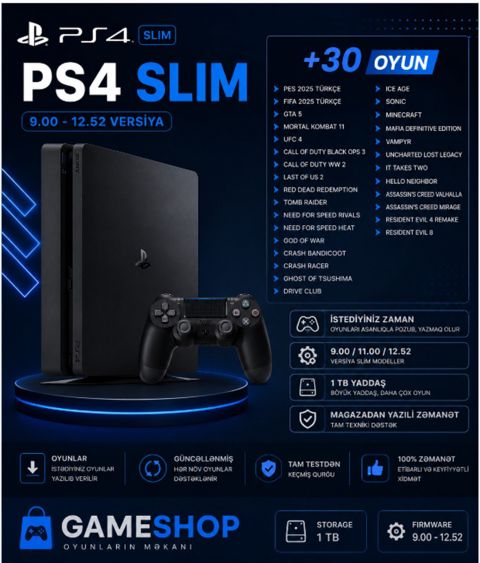 Sony PlayStation 4 Slim + 30 oyun — Bakı
