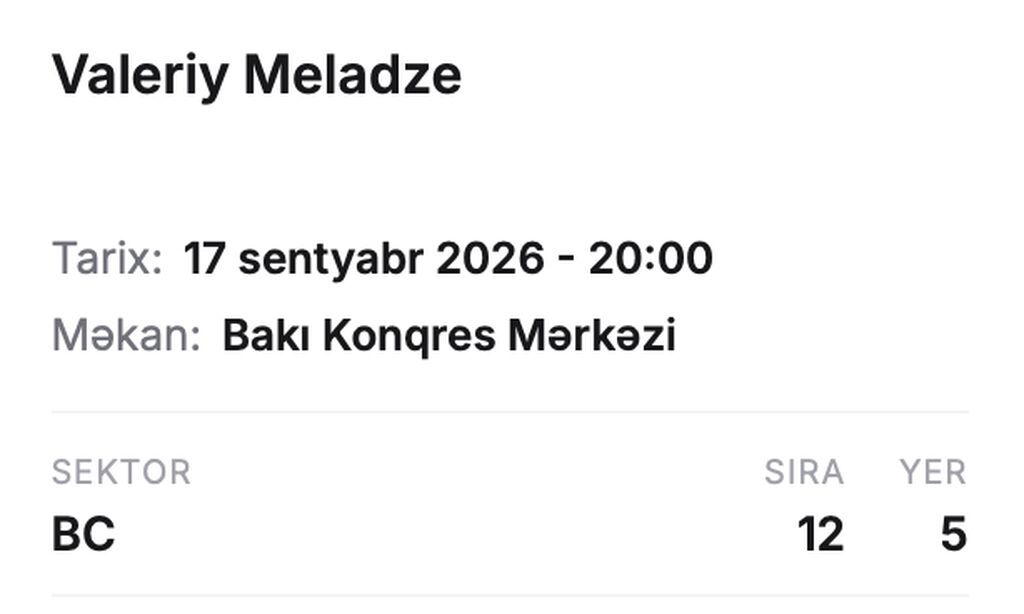 Valeriy Meladze konsertinə 2 bilet Valeriy Meladze konsertinə 2 bilet — Digər, Bakı (2)