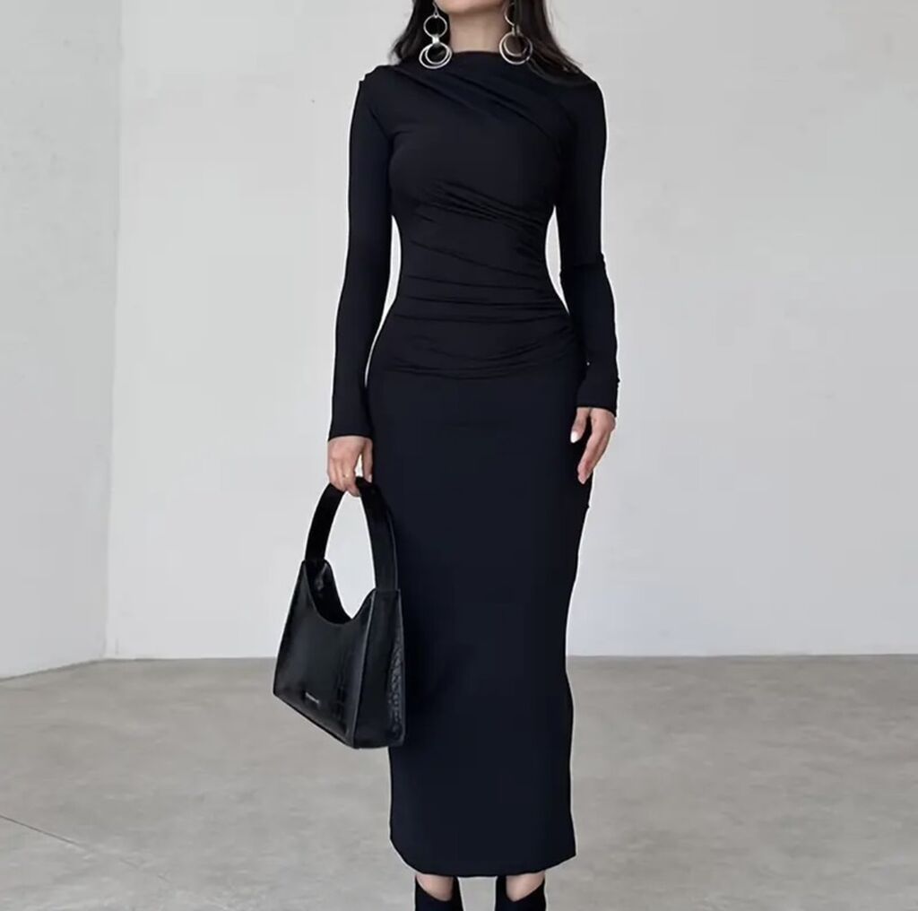 Qara uzun don - Model: Uzun, dar kəsim, uzunqol - Detal: Ön hissədə — Gündəlik paltarlar, Fatmayı