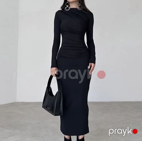 Qara uzun don - Model: Uzun, dar kəsim, uzunqol - Detal: Ön hissədə — Fatmayı